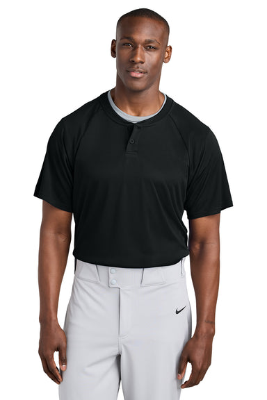 Sport-Tek ST359 Mens PosiCharge Competitor 2 Button Short Sleeve Henley Black Model Front