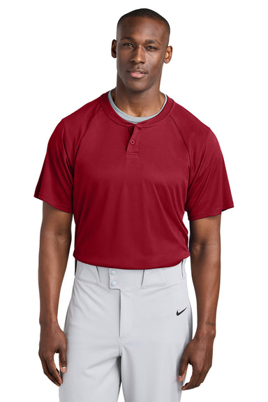 Sport-Tek ST359 Mens PosiCharge Competitor 2 Button Short Sleeve Henley Deep Red Model Front