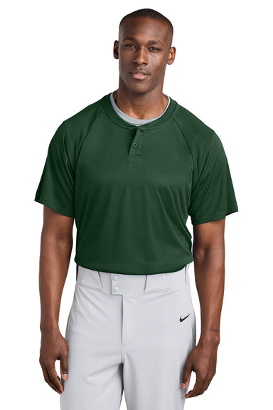 Sport-Tek ST359 Mens PosiCharge Competitor 2 Button Short Sleeve Henley Forest Green Model Front