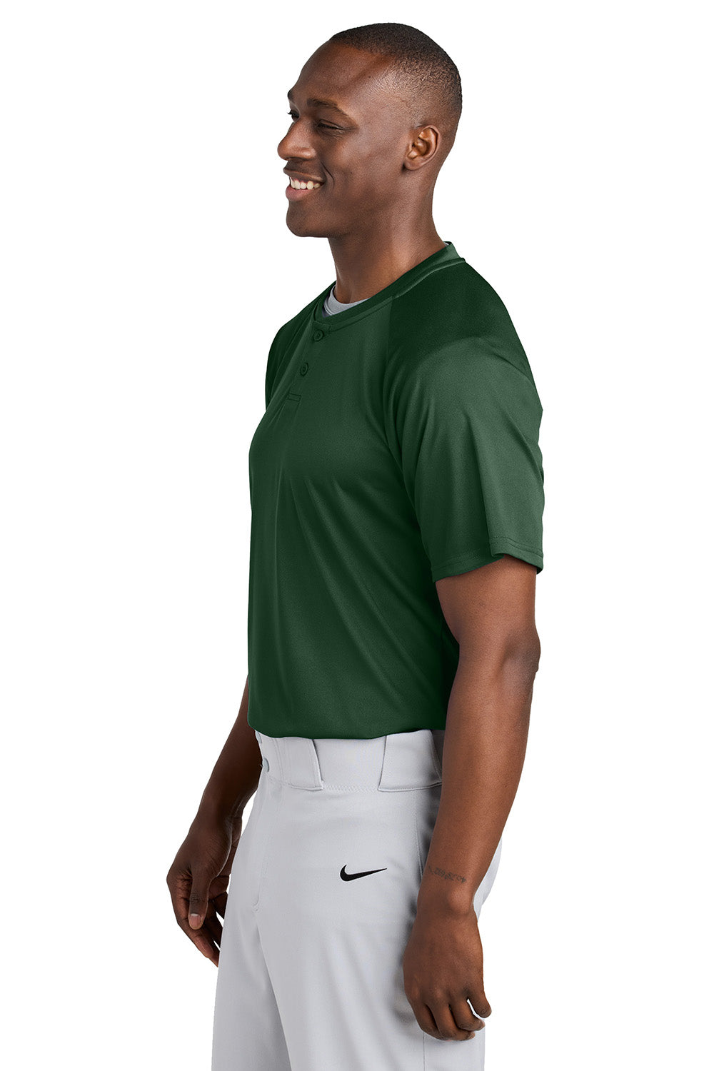 Sport-Tek ST359 Mens PosiCharge Competitor 2 Button Short Sleeve Henley Forest Green Model Side