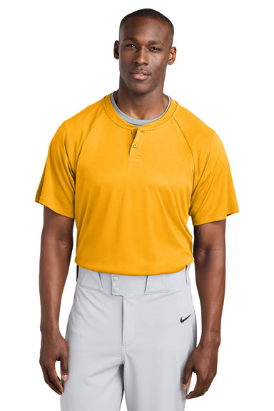 Sport-Tek ST359 Mens PosiCharge Competitor 2 Button Short Sleeve Henley Gold Model Front