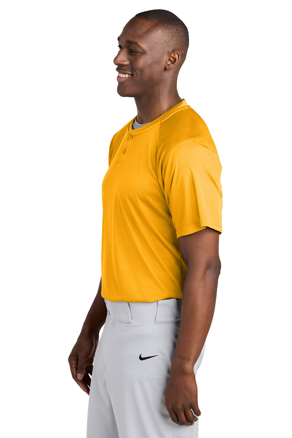 Sport-Tek ST359 Mens PosiCharge Competitor 2 Button Short Sleeve Henley Gold Model Side