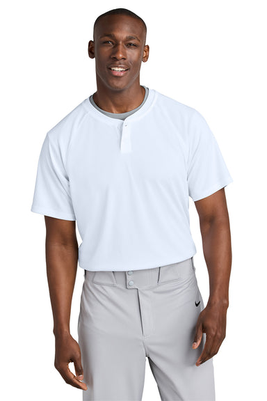 Sport-Tek ST359 Mens PosiCharge Competitor 2 Button Short Sleeve Henley White Model Front