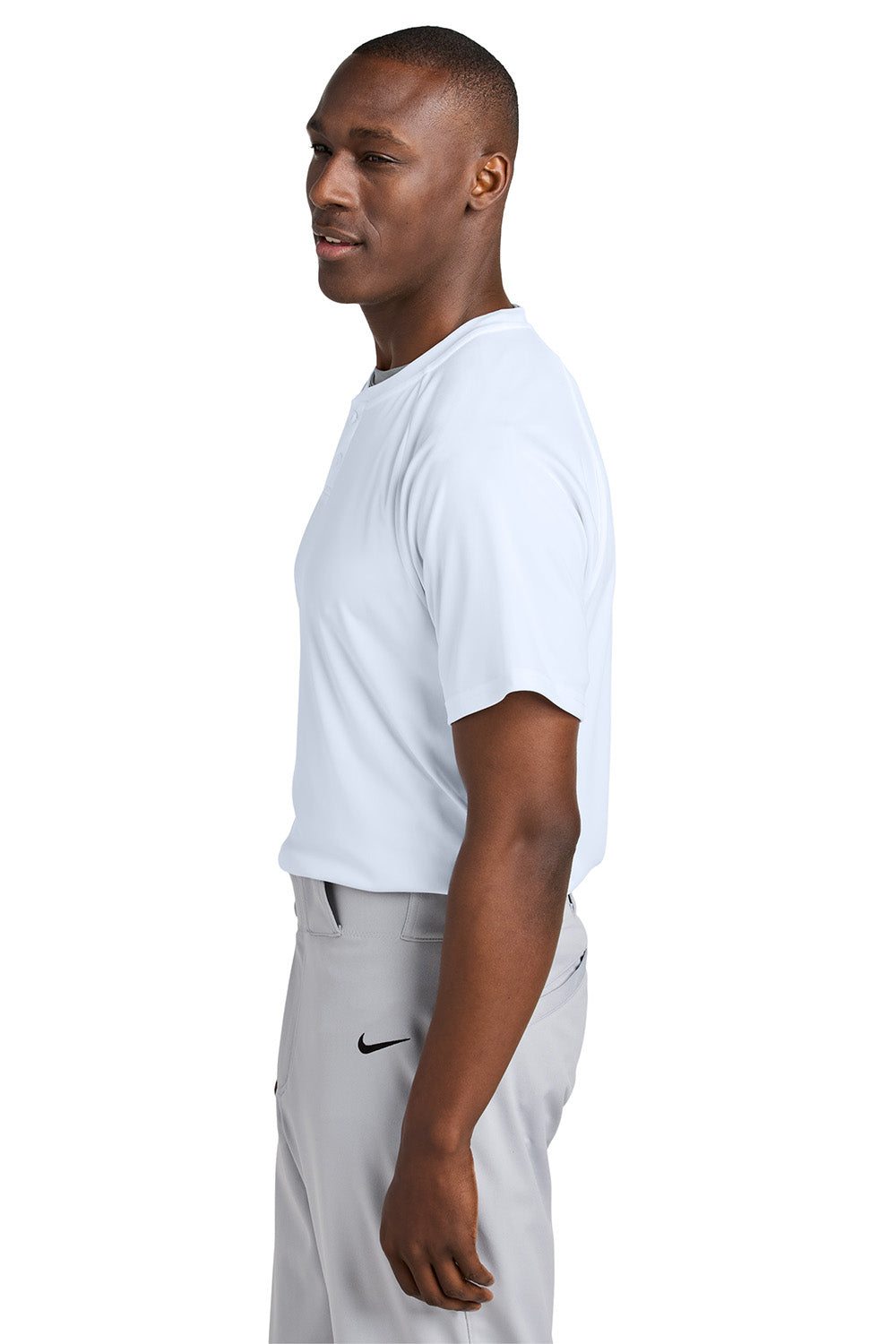 Sport-Tek ST359 Mens PosiCharge Competitor 2 Button Short Sleeve Henley White Model Side