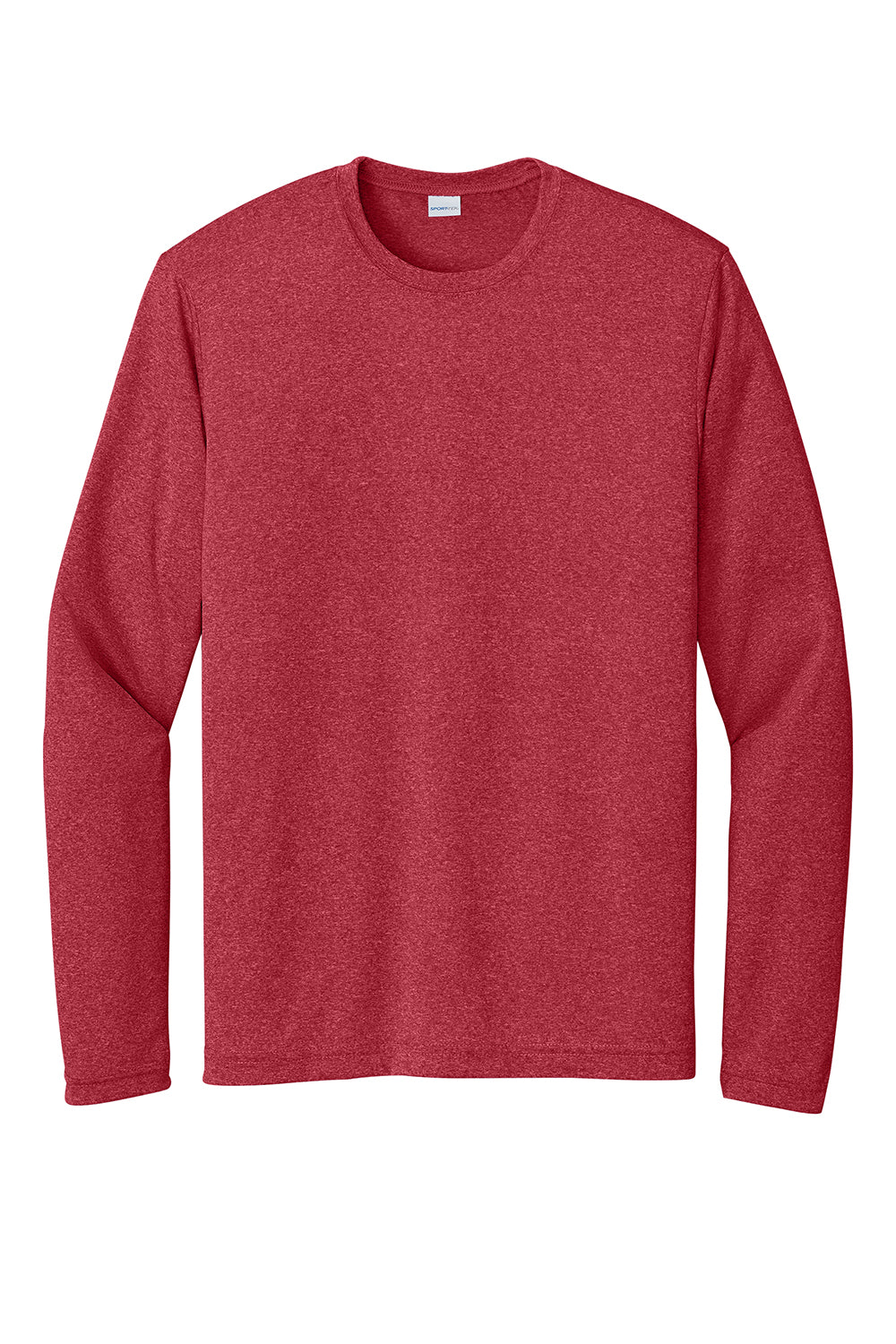 Sport-Tek ST360LS Mens Contender Heather Moisture Wicking Long Sleeve Crewneck T-Shirt Heather Scarlet Red Flat Front