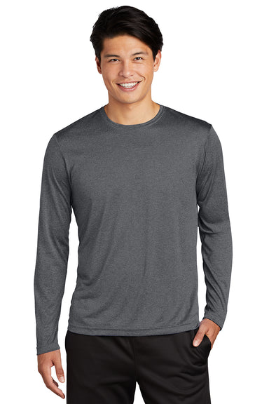 Sport-Tek ST360LS Mens Contender Heather Moisture Wicking Long Sleeve Crewneck T-Shirt Heather Graphite Grey Model Front