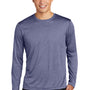 Sport-Tek Mens Contender Heather Moisture Wicking Long Sleeve Crewneck T-Shirt - Heather True Navy Blue