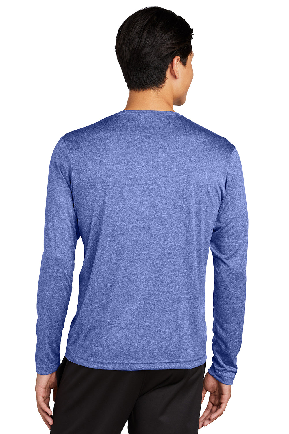 Sport-Tek ST360LS Mens Contender Heather Moisture Wicking Long Sleeve Crewneck T-Shirt Heather True Royal Blue Model Back