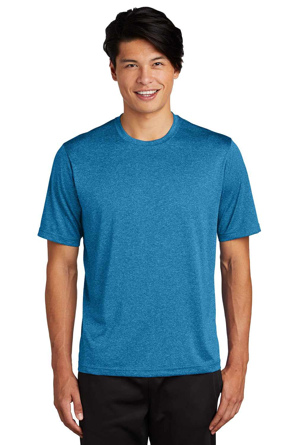 Sport-Tek ST360/TST360 Mens Contender Heather Moisture Wicking Short Sleeve Crewneck T-Shirt Heather Blue Wake Model Front