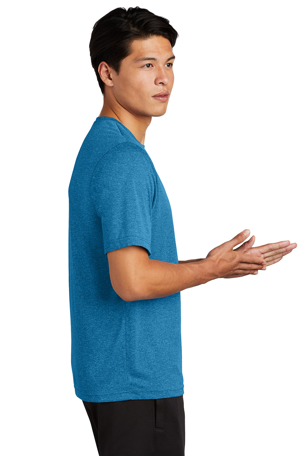 Sport-Tek ST360/TST360 Mens Contender Heather Moisture Wicking Short Sleeve Crewneck T-Shirt Heather Blue Wake Model Side