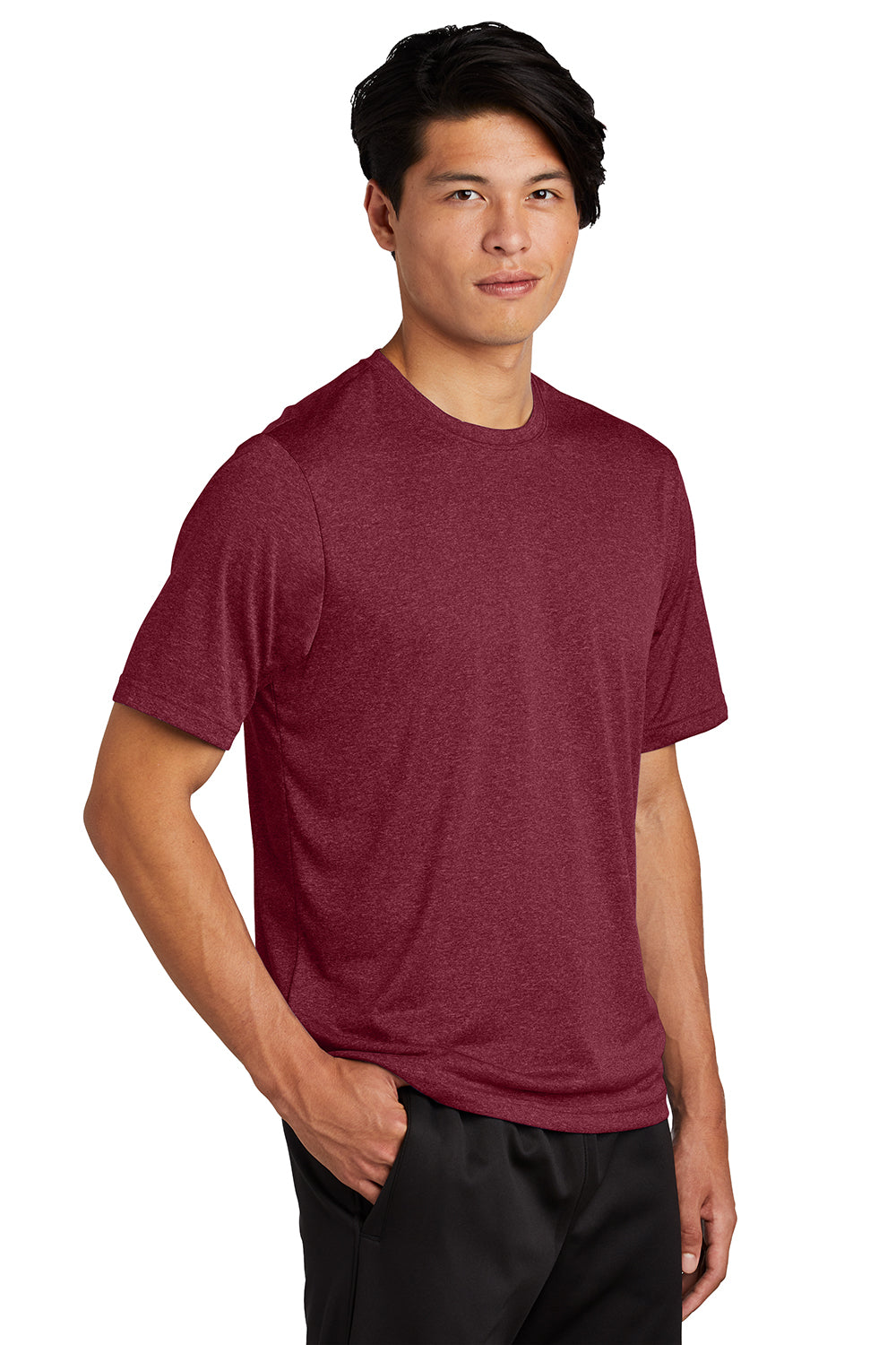 Sport-Tek ST360/TST360 Mens Contender Heather Moisture Wicking Short Sleeve Crewneck T-Shirt Heather Cardinal Red Model 3q