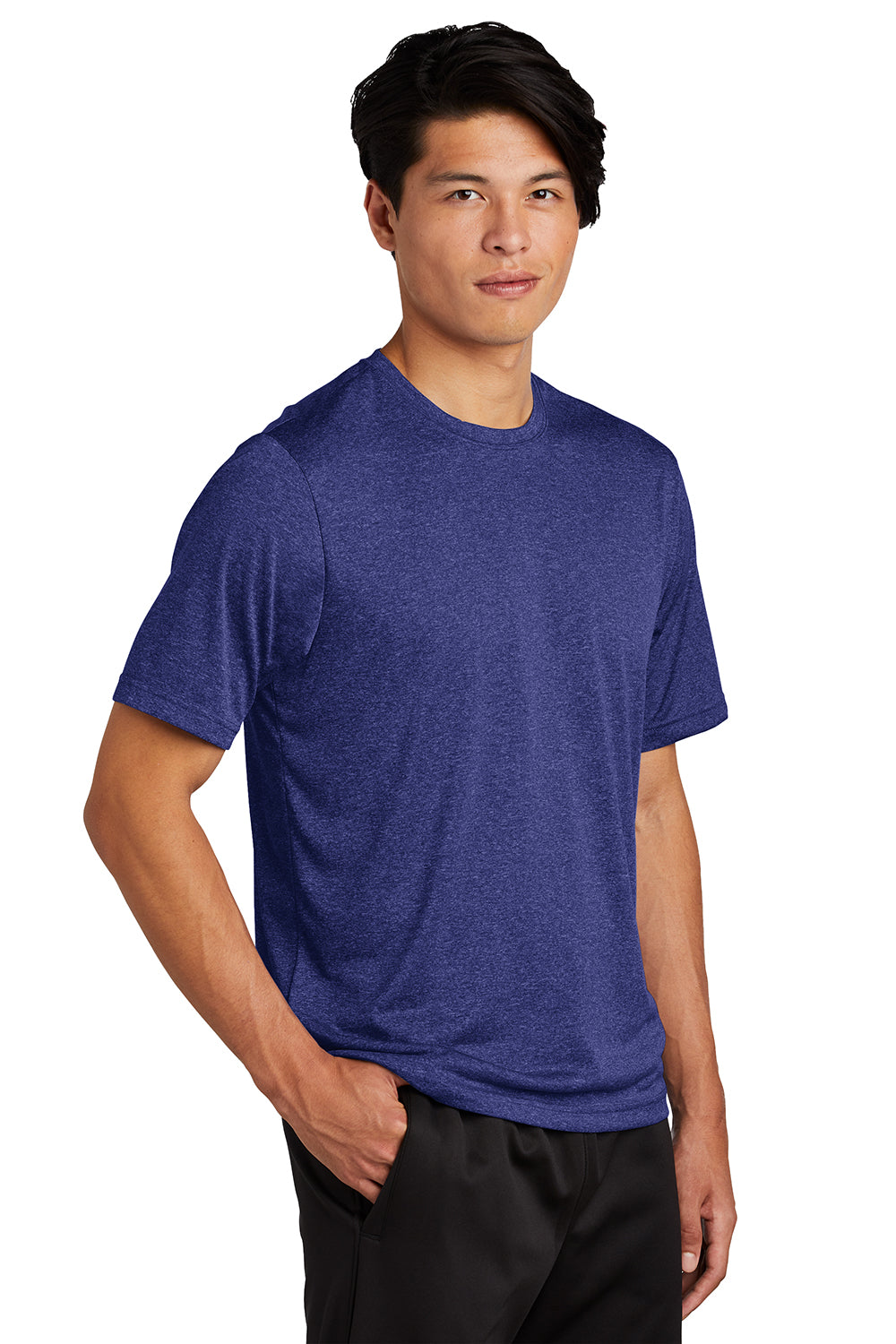 Sport-Tek ST360/TST360 Mens Contender Heather Moisture Wicking Short Sleeve Crewneck T-Shirt Heather Cobalt Blue Model 3q