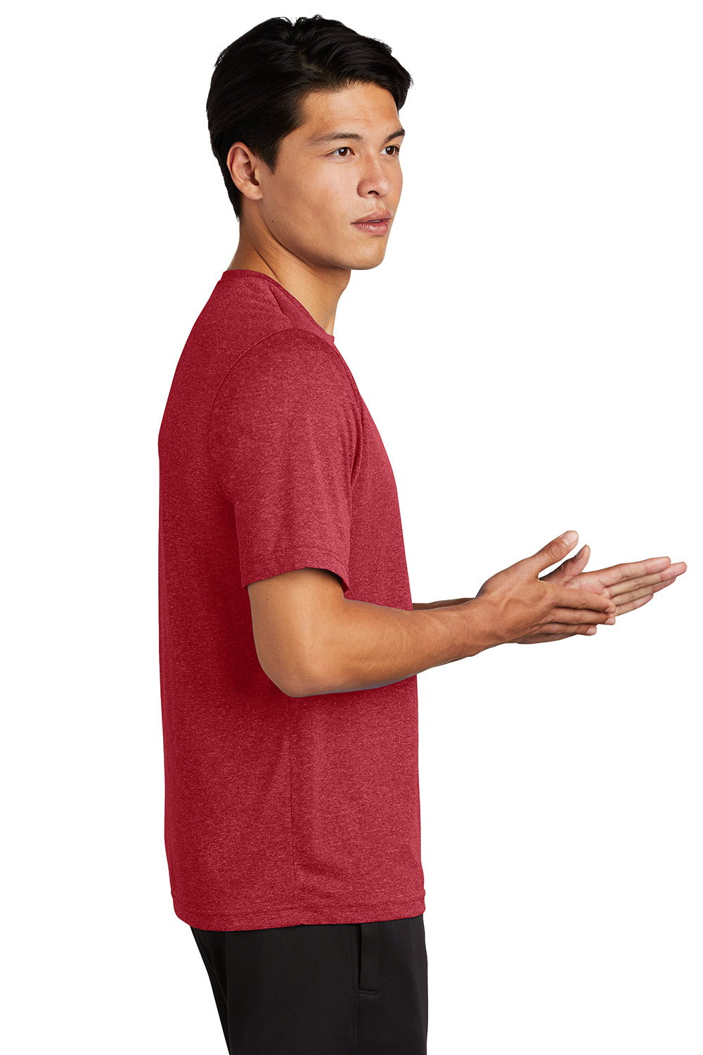 Sport-Tek ST360/TST360 Mens Contender Heather Moisture Wicking Short Sleeve Crewneck T-Shirt Heather Scarlet Red Model Side