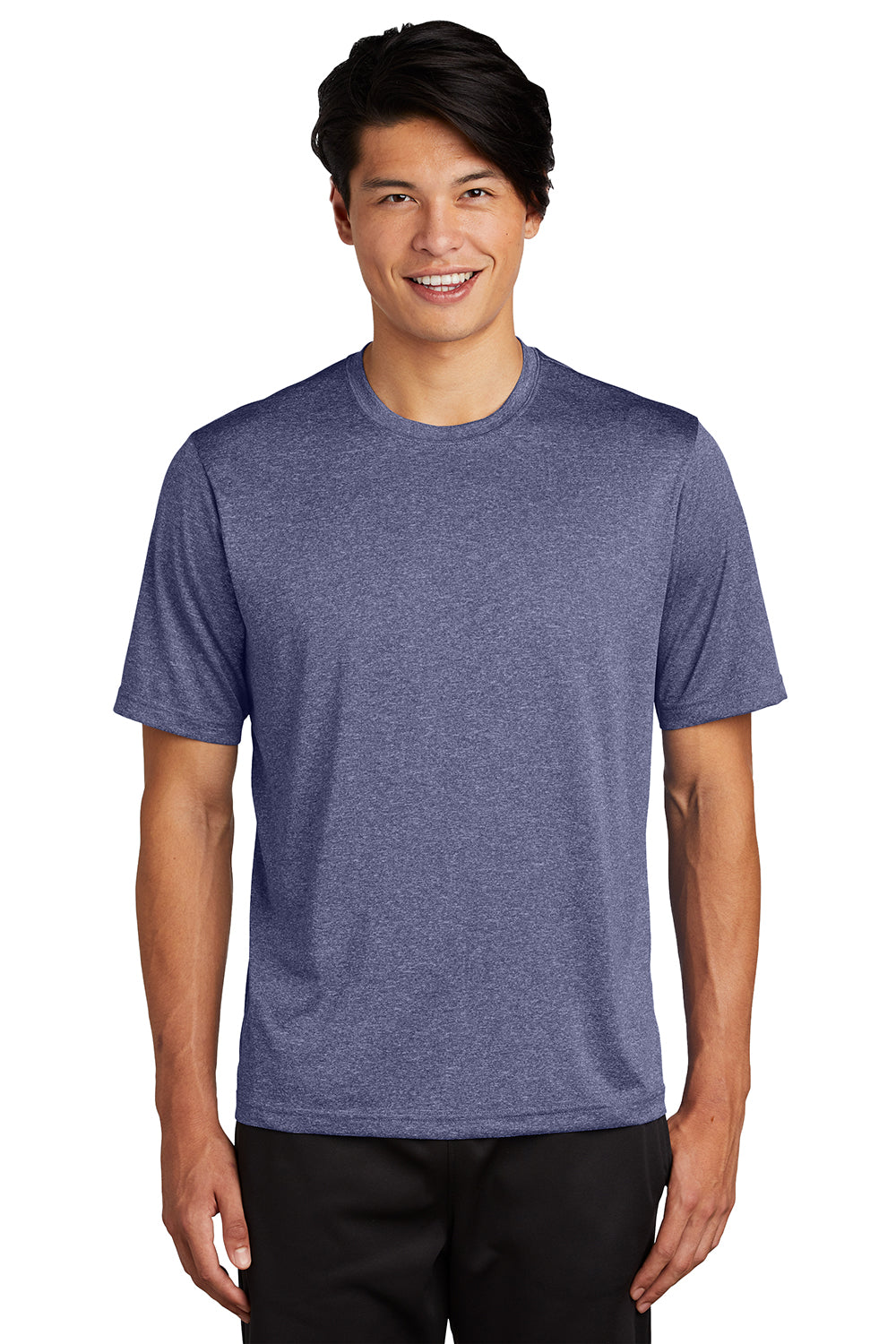 Sport-Tek ST360/TST360 Mens Contender Heather Moisture Wicking Short Sleeve Crewneck T-Shirt Heather True Navy Blue Model Front