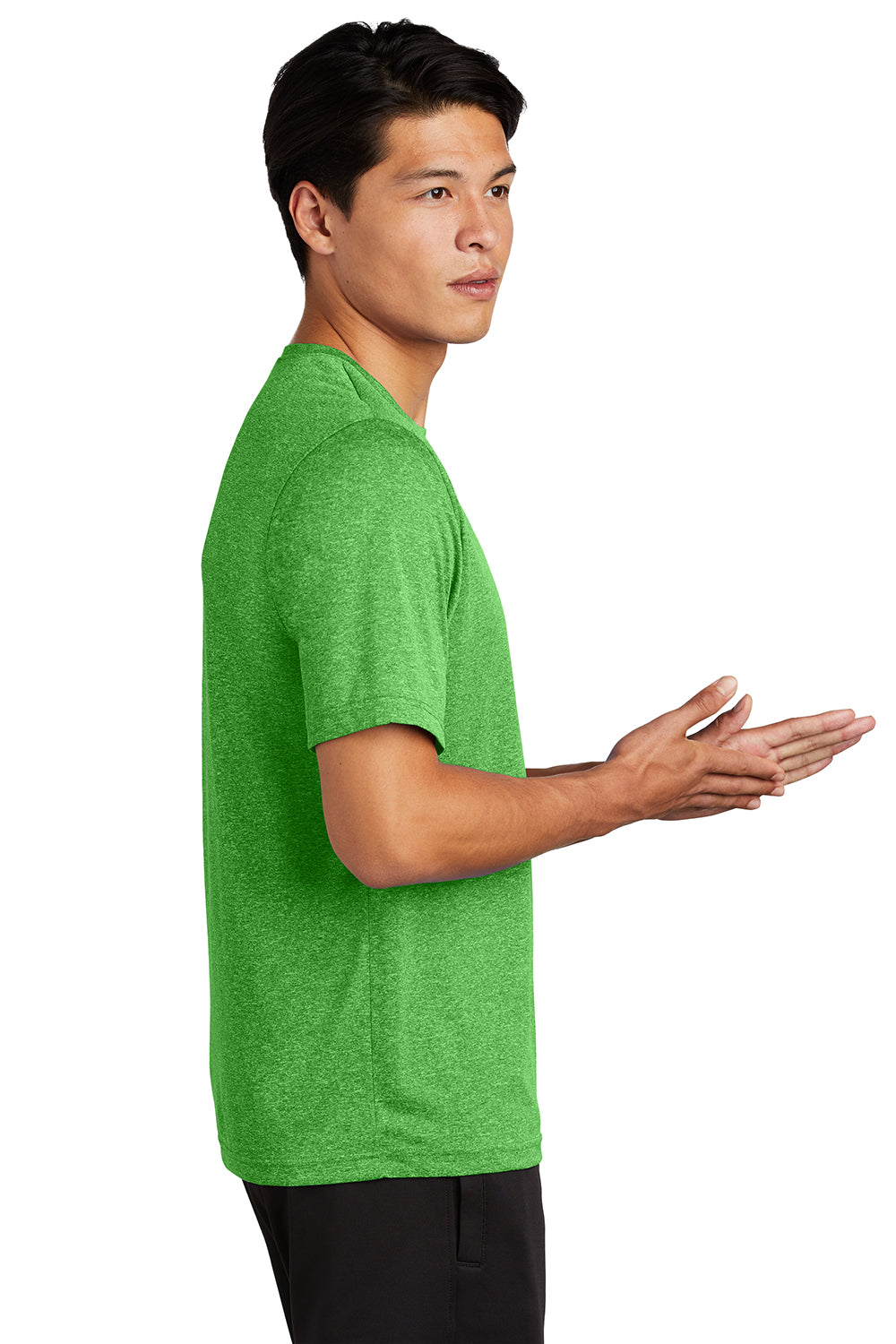 Sport-Tek ST360/TST360 Mens Contender Heather Moisture Wicking Short Sleeve Crewneck T-Shirt Heather Turf Green Model Side