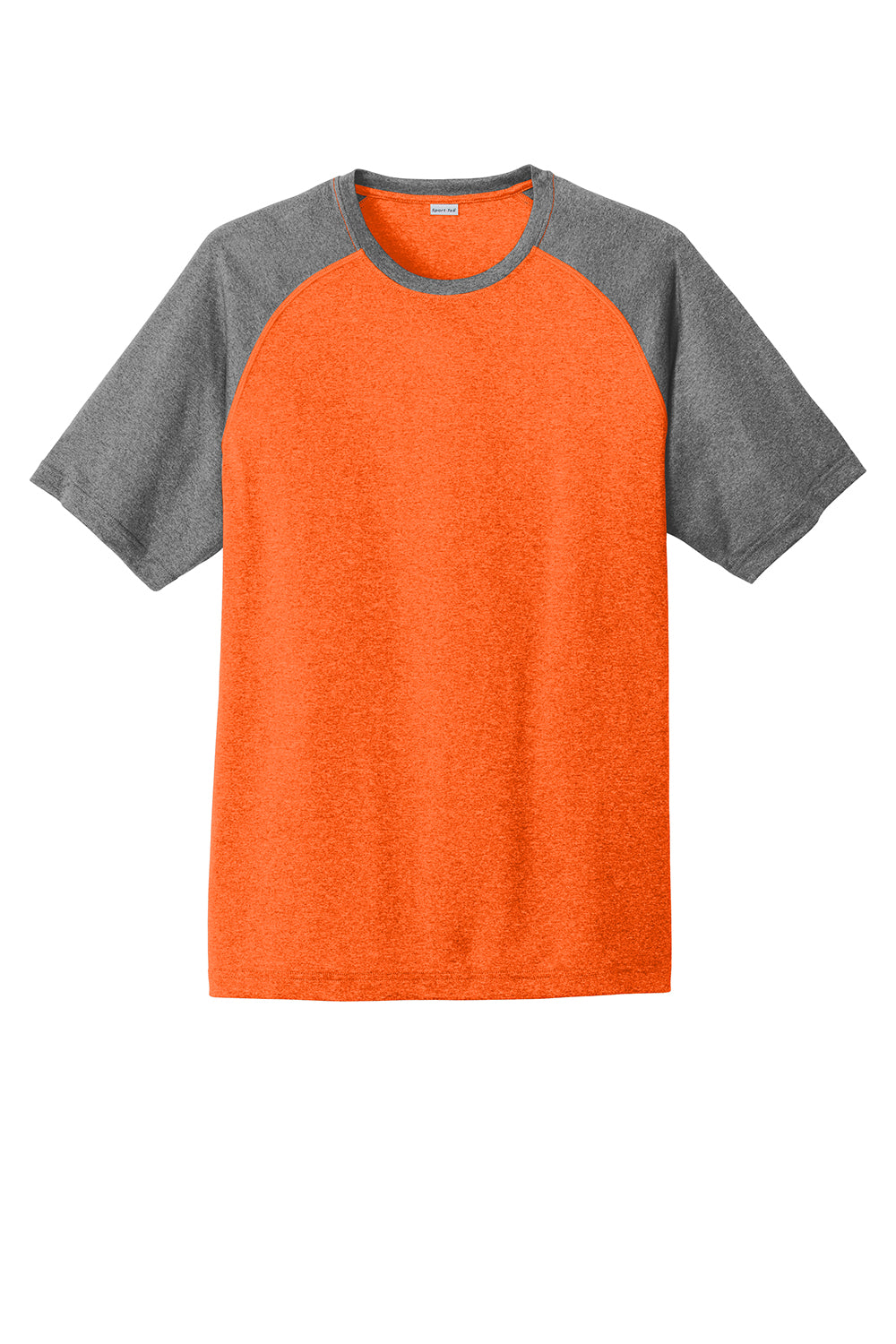 Sport-Tek ST362 Mens Contender Heather Moisture Wicking Short Sleeve Crewneck T-Shirt Heather Deep Orange/Heather Graphite Grey Flat Front