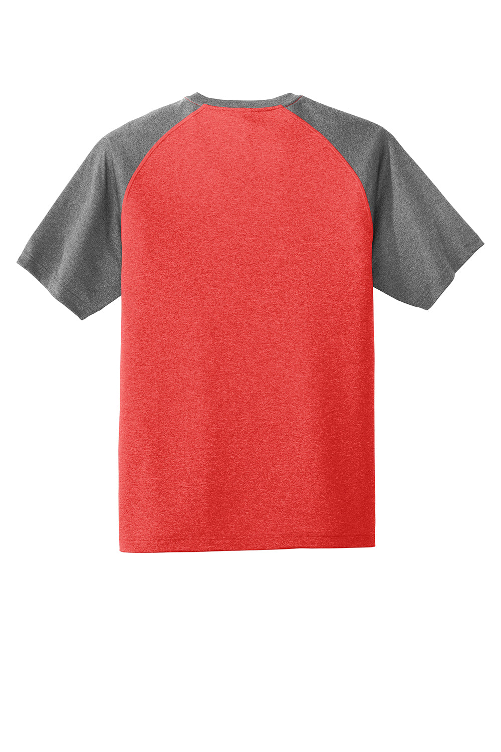 Sport-Tek ST362 Mens Contender Heather Moisture Wicking Short Sleeve Crewneck T-Shirt Heather Scarlet Red/Heather Graphite Grey Flat Back