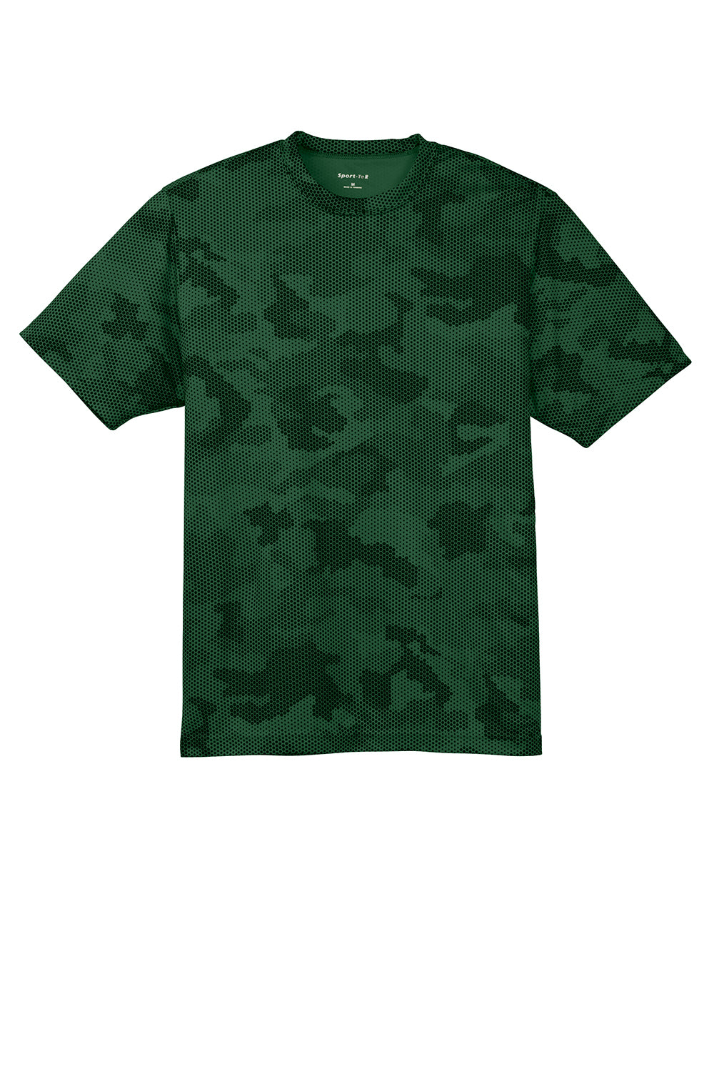 Sport-Tek ST370 Mens CamoHex Moisture Wicking Short Sleeve Crewneck T-Shirt Forest Green Flat Front