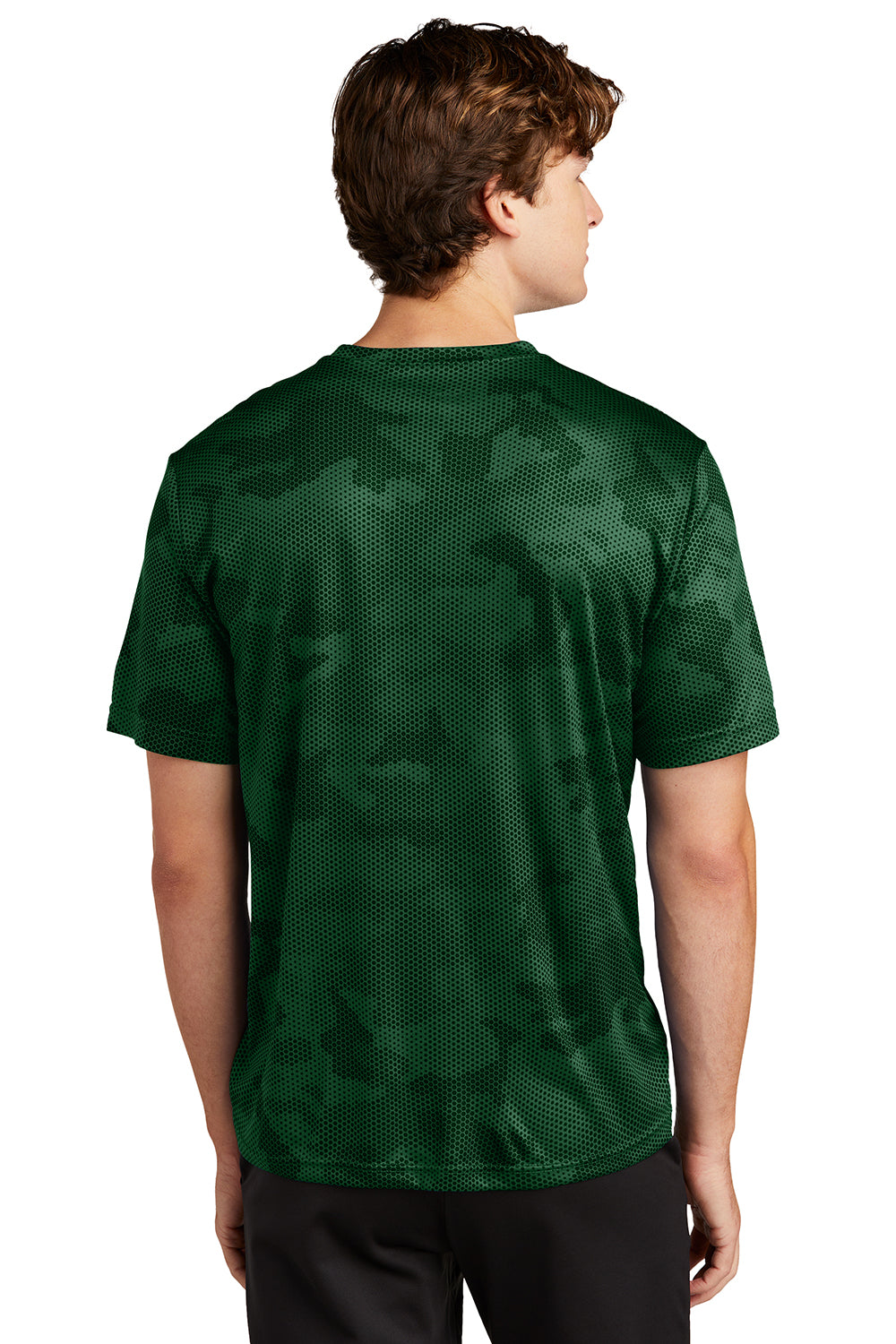 Sport-Tek ST370 Mens CamoHex Moisture Wicking Short Sleeve Crewneck T-Shirt Forest Green Model Back