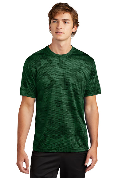 Sport-Tek ST370 Mens CamoHex Moisture Wicking Short Sleeve Crewneck T-Shirt Forest Green Model Front