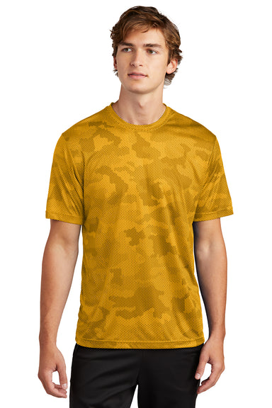 Sport-Tek ST370 Mens CamoHex Moisture Wicking Short Sleeve Crewneck T-Shirt Gold Model Front