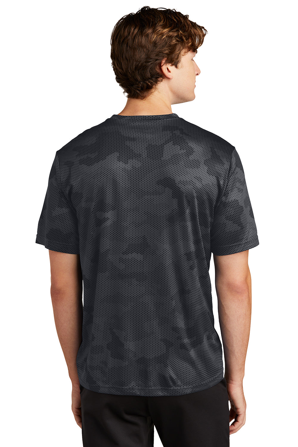 Sport-Tek ST370 Mens CamoHex Moisture Wicking Short Sleeve Crewneck T-Shirt Iron Grey Model Back