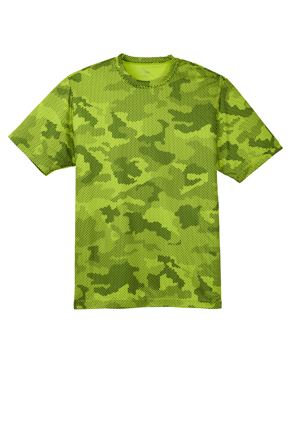 Sport-Tek ST370 Mens CamoHex Moisture Wicking Short Sleeve Crewneck T-Shirt Lime Shock Green Flat Front