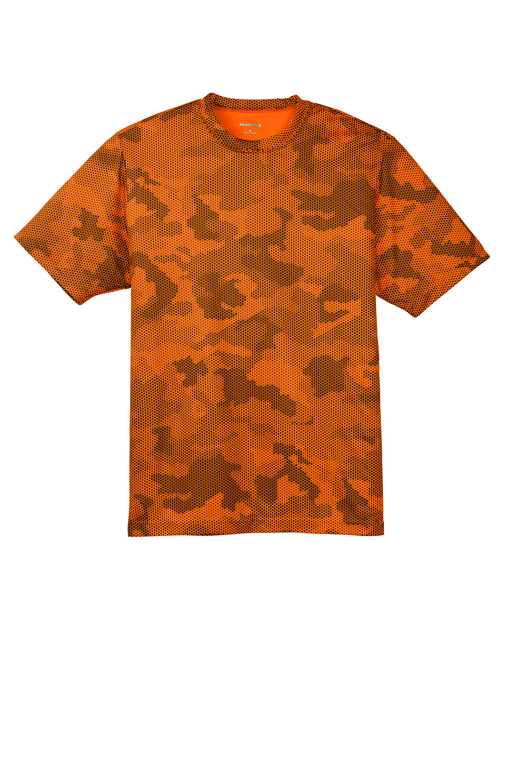 Sport-Tek ST370 Mens CamoHex Moisture Wicking Short Sleeve Crewneck T-Shirt Neon Orange Flat Front