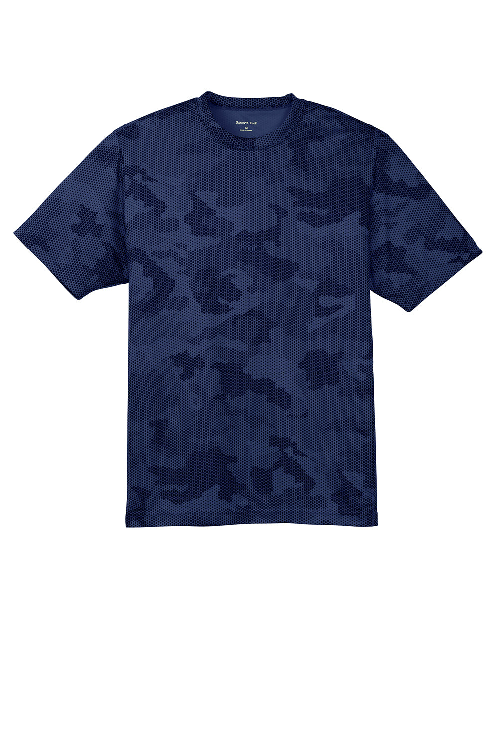 Sport-Tek ST370 Mens CamoHex Moisture Wicking Short Sleeve Crewneck T-Shirt True Navy Blue Flat Front