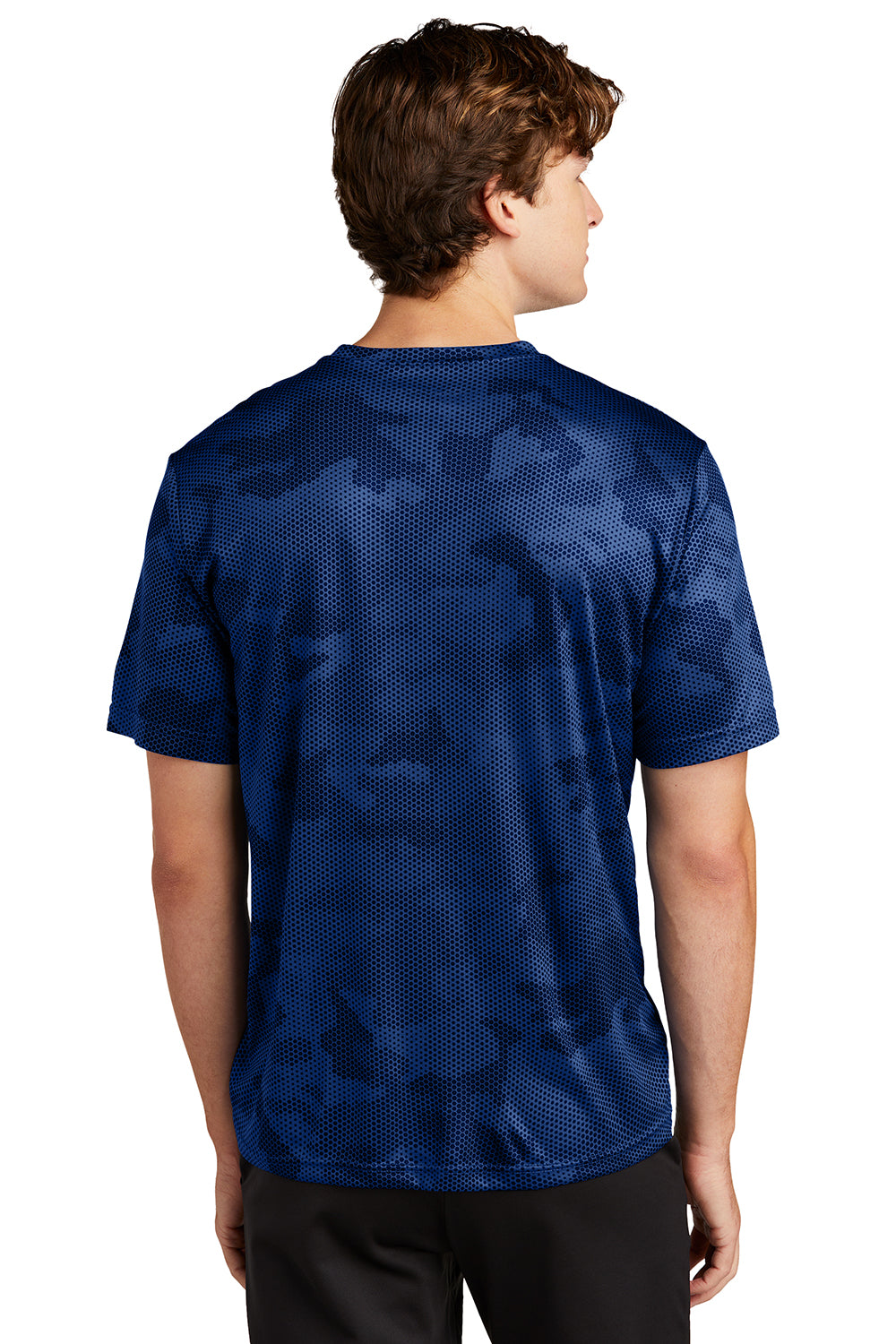 Sport-Tek ST370 Mens CamoHex Moisture Wicking Short Sleeve Crewneck T-Shirt True Royal Blue Model Back