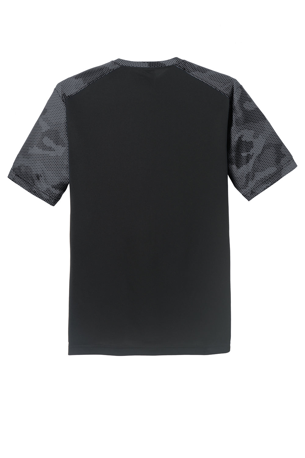 Sport-Tek ST371 Mens CamoHex Moisture Wicking Short Sleeve Crewneck T-Shirt Black/Iron Grey Flat Back