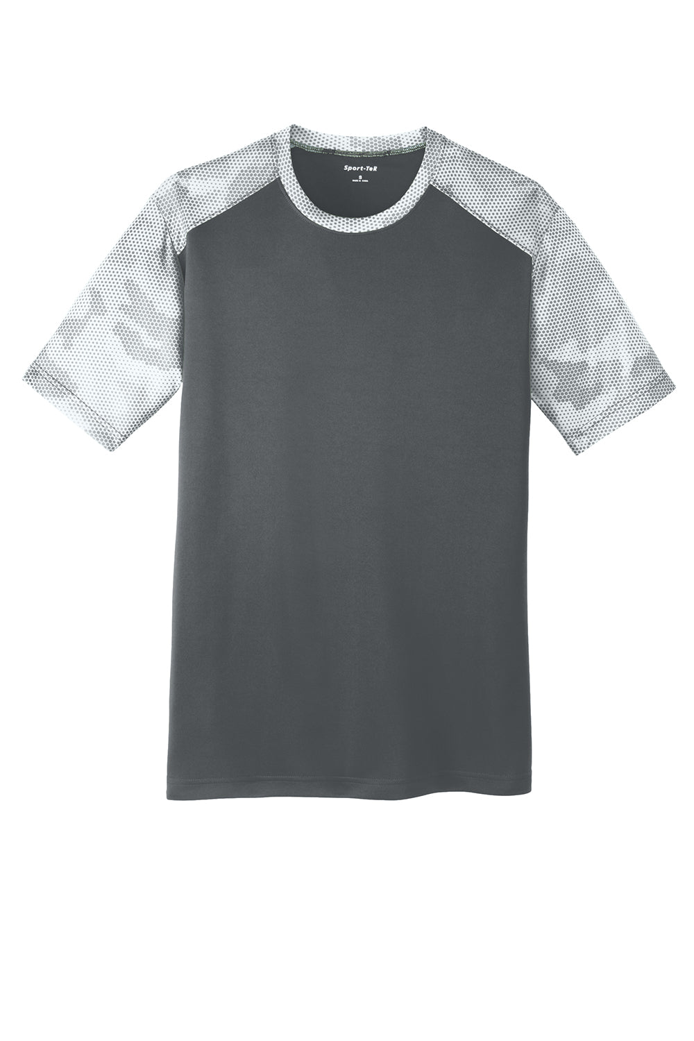 Sport-Tek ST371 Mens CamoHex Moisture Wicking Short Sleeve Crewneck T-Shirt Iron Grey/White Flat Front