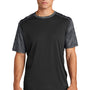 Sport-Tek Mens CamoHex Moisture Wicking Short Sleeve Crewneck T-Shirt - Black/Iron Grey