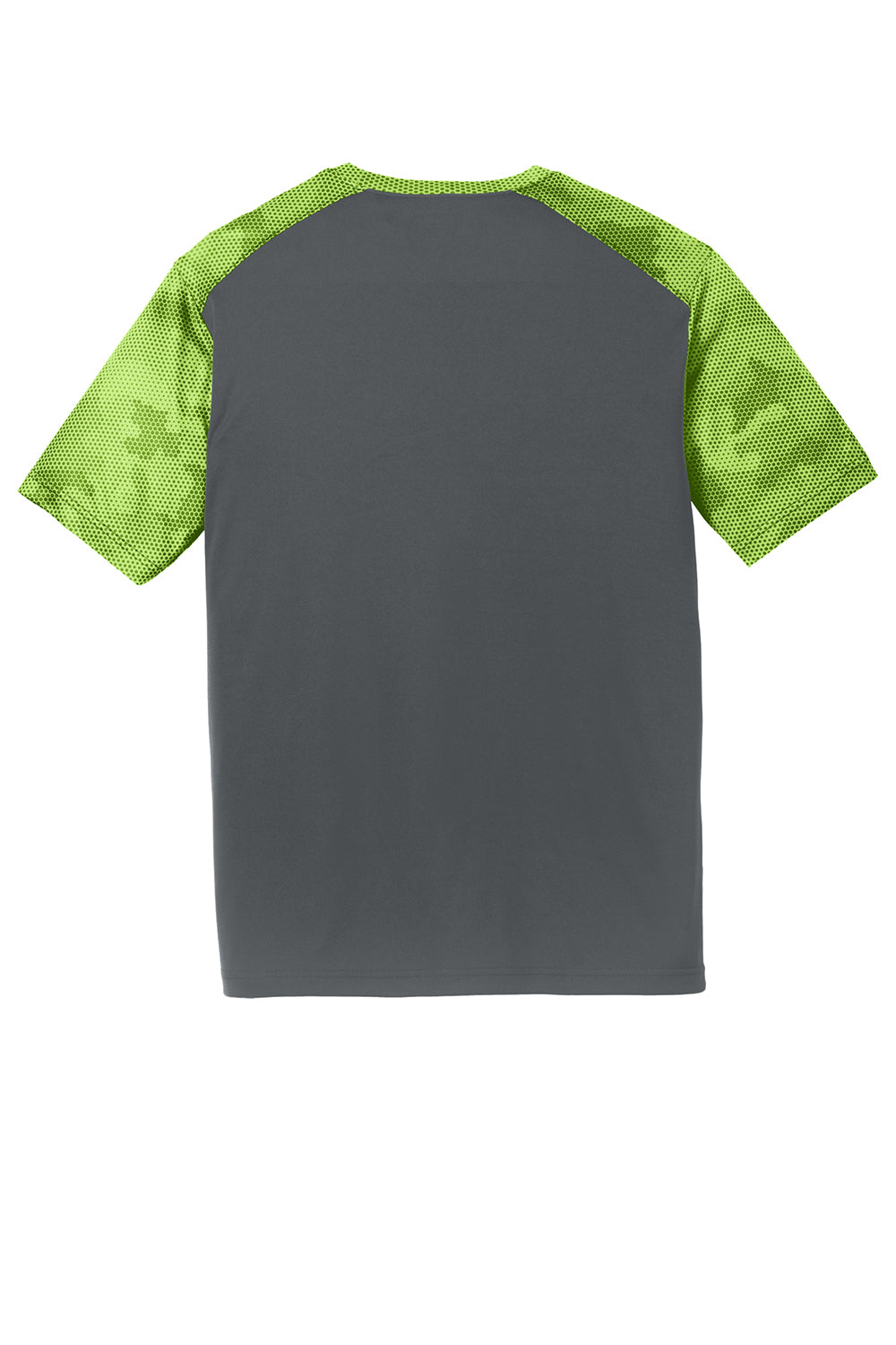 Sport-Tek ST371 Mens CamoHex Moisture Wicking Short Sleeve Crewneck T-Shirt Iron Grey/Lime Shock Green Flat Back