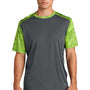 Sport-Tek Mens CamoHex Moisture Wicking Short Sleeve Crewneck T-Shirt - Iron Grey/Lime Shock Green