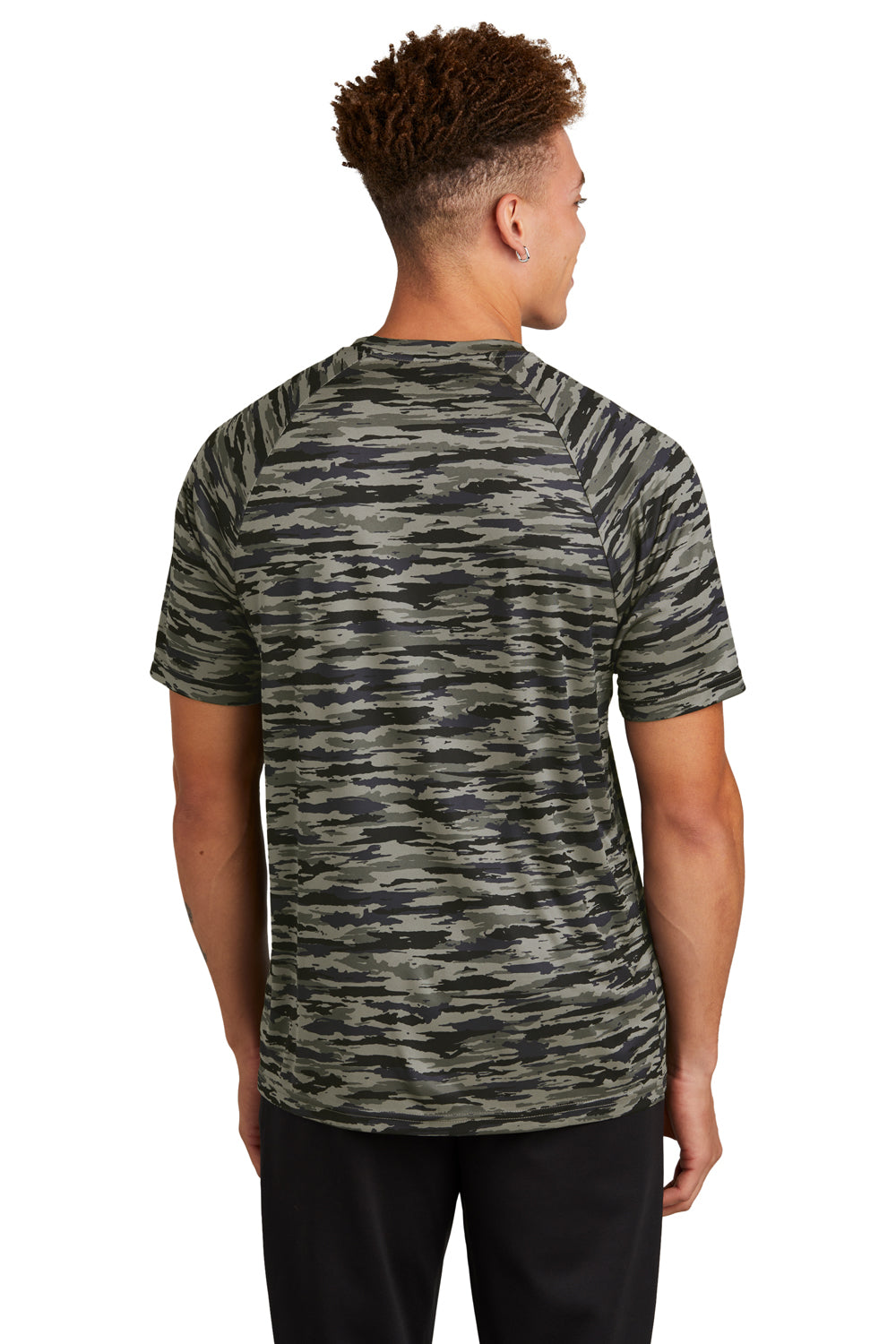 Sport-Tek ST375 Mens Drift Camo Moisture Wicking Short Sleeve Crewneck T-Shirt True Navy Blue Model Back