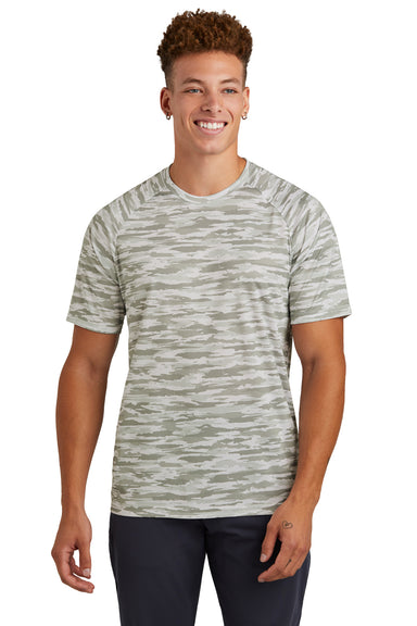 Sport-Tek ST375 Mens Drift Camo Moisture Wicking Short Sleeve Crewneck T-Shirt White Model Front