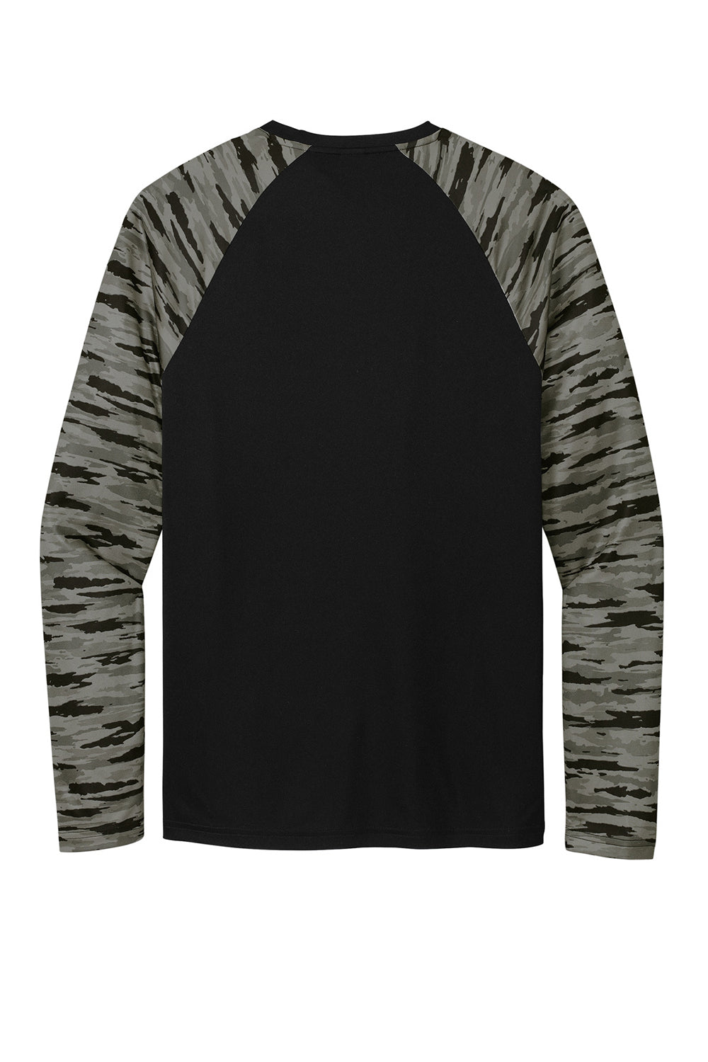 Sport-Tek ST376LS Mens Drift Camo Colorblock Moisture Wicking Long Sleeve Crewneck T-Shirt Black Flat Back