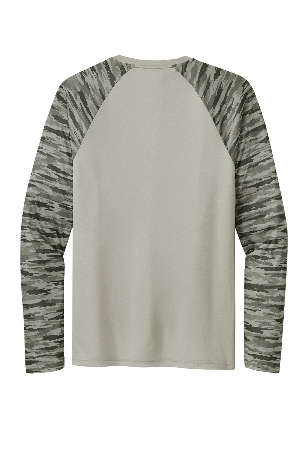 Sport-Tek ST376LS Mens Drift Camo Colorblock Moisture Wicking Long Sleeve Crewneck T-Shirt Silver Grey Flat Back