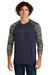 Sport-Tek ST376LS Mens Drift Camo Colorblock Moisture Wicking Long Sleeve Crewneck T-Shirt True Navy Blue Model Front