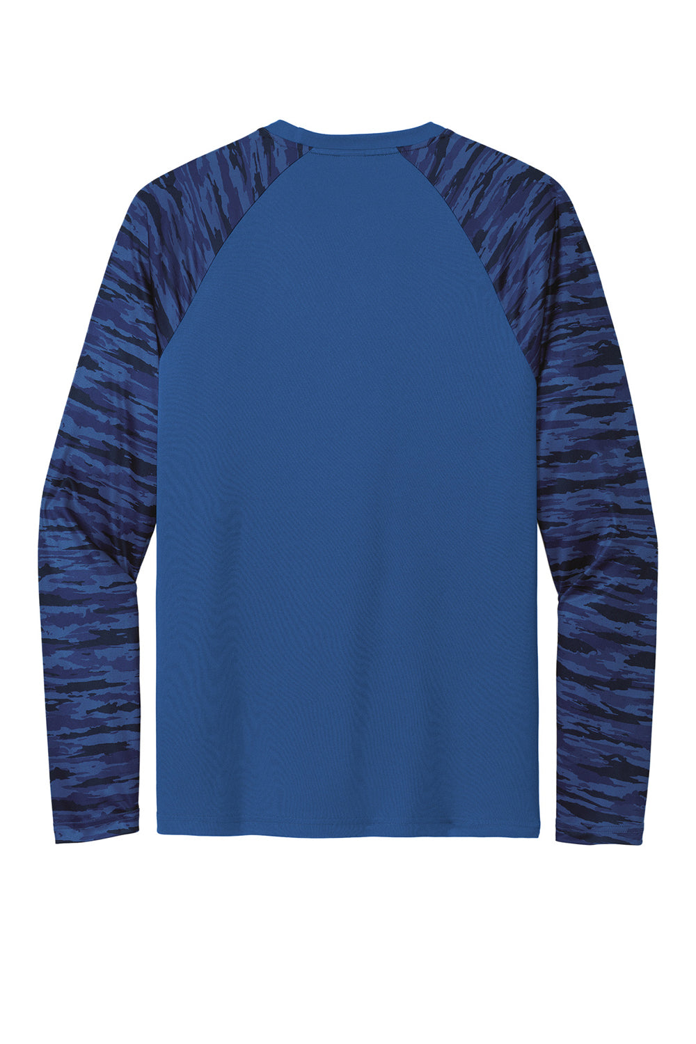 Sport-Tek ST376LS Mens Drift Camo Colorblock Moisture Wicking Long Sleeve Crewneck T-Shirt True Royal Blue Flat Back