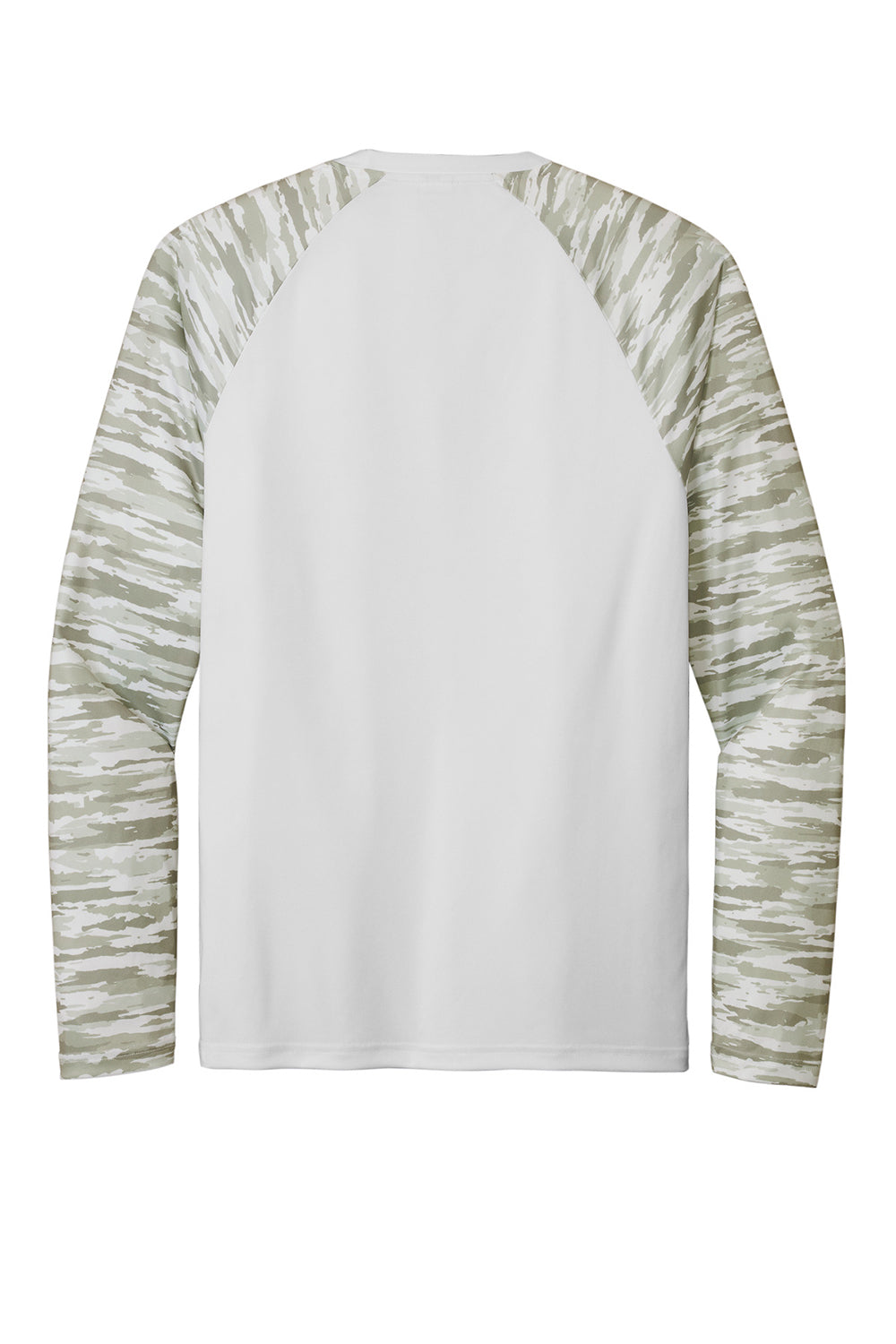 Sport-Tek ST376LS Mens Drift Camo Colorblock Moisture Wicking Long Sleeve Crewneck T-Shirt White Flat Back