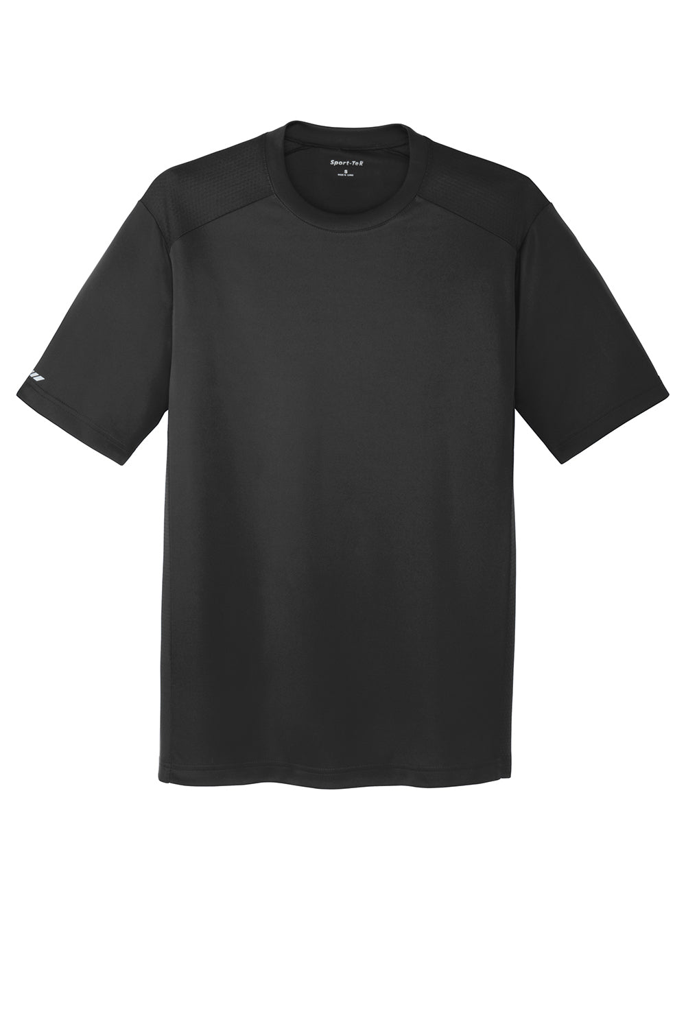 Sport-Tek ST380 Mens Elevate Moisture Wicking Short Sleeve Crewneck T-Shirt Black Flat Front