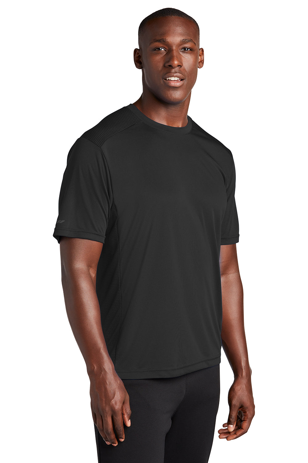 Sport-Tek ST380 Mens Elevate Moisture Wicking Short Sleeve Crewneck T-Shirt Black Model 3q