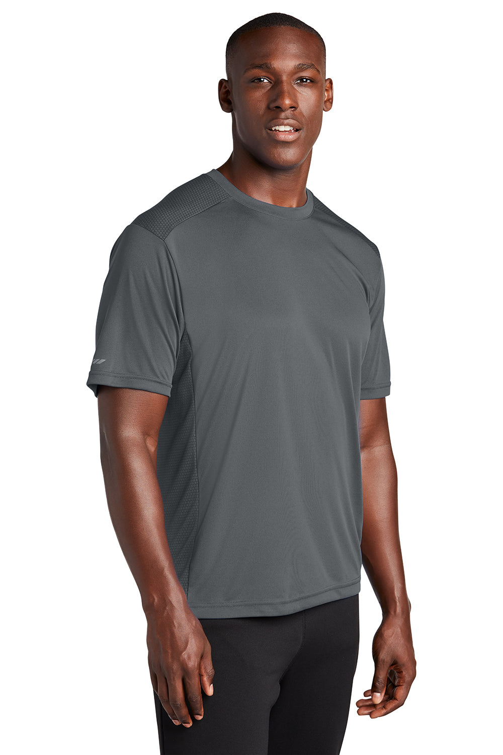 Sport-Tek ST380 Mens Elevate Moisture Wicking Short Sleeve Crewneck T-Shirt Iron Grey Model 3q