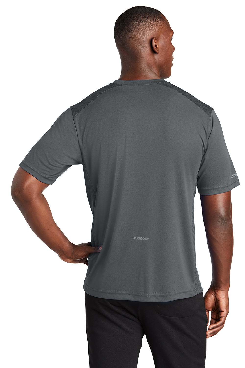 Sport-Tek ST380 Mens Elevate Moisture Wicking Short Sleeve Crewneck T-Shirt Iron Grey Model Back