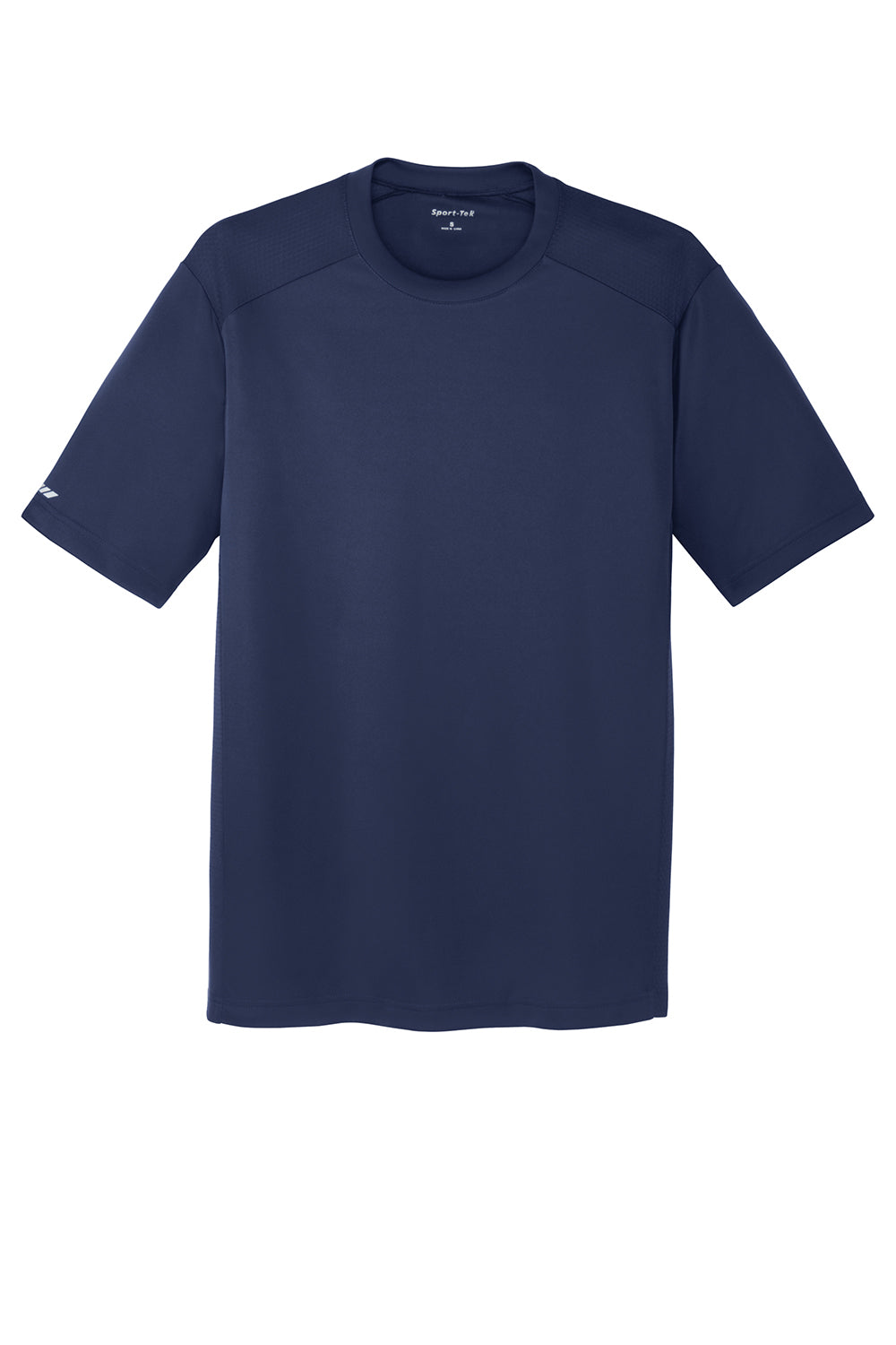 Sport-Tek ST380 Mens Elevate Moisture Wicking Short Sleeve Crewneck T-Shirt True Navy Blue Flat Front