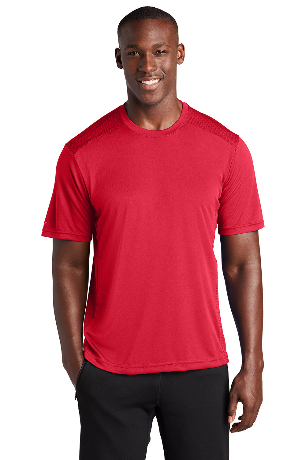 Sport-Tek ST380 Mens Elevate Moisture Wicking Short Sleeve Crewneck T-Shirt True Red Model Front