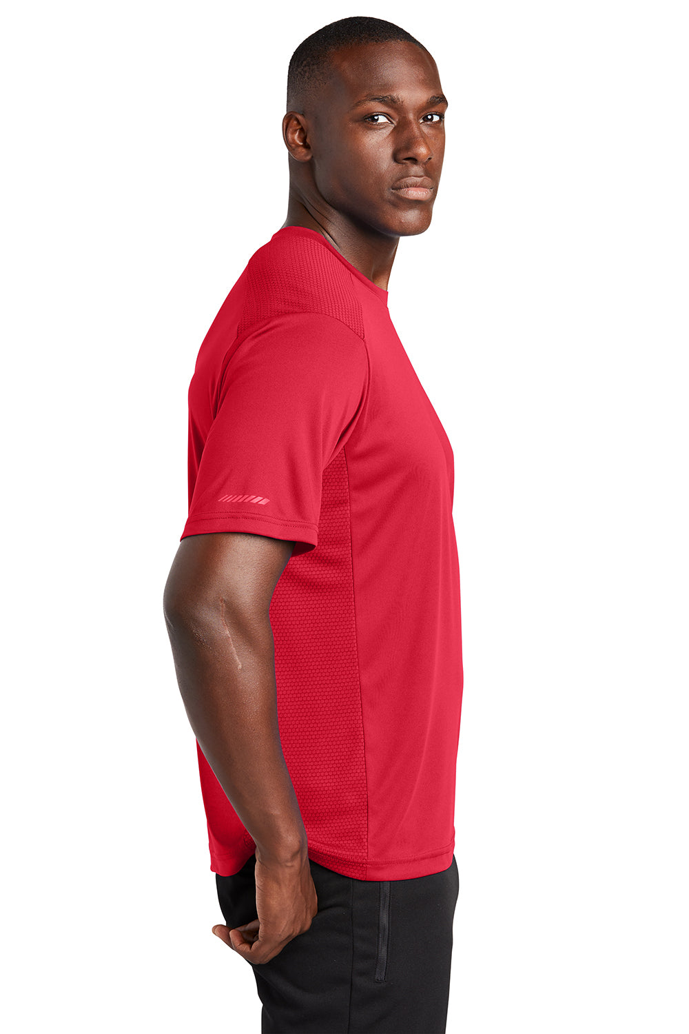 Sport-Tek ST380 Mens Elevate Moisture Wicking Short Sleeve Crewneck T-Shirt True Red Model Side