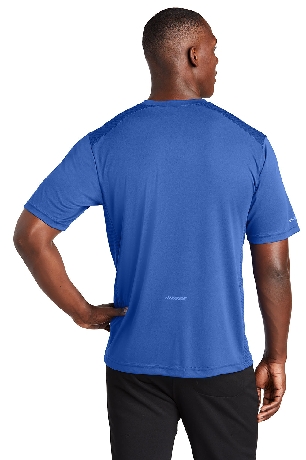 Sport-Tek ST380 Mens Elevate Moisture Wicking Short Sleeve Crewneck T-Shirt True Royal Blue Model Back